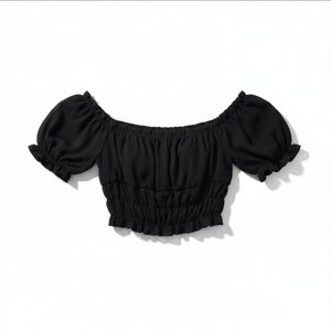 Forever 21 Women's Black Off-the-Shoulder Ruffled Crop Top - Size Small
